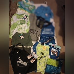 16 pc large boy dog outfit bundle, collars leashes bandanas harnesses and socks